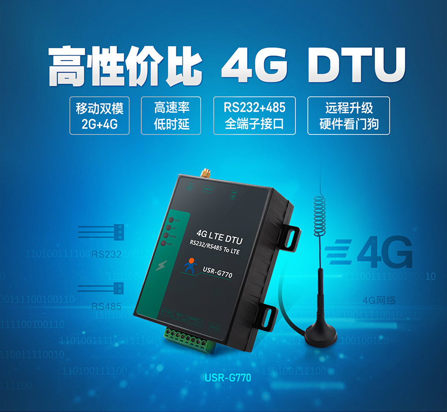 4G模塊DTU終端設(shè)備_RS232+485全端子接口4G DTU_2G+4G移動雙模式