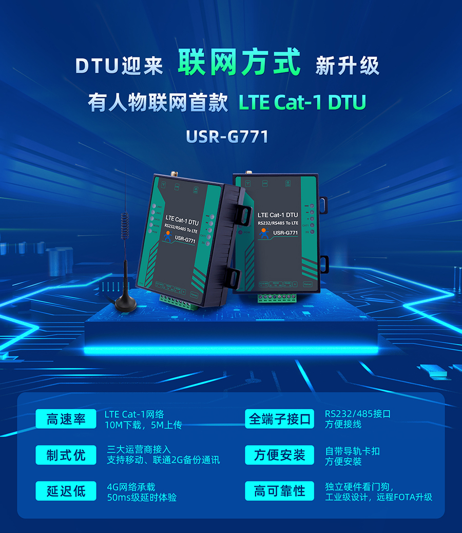 有人物聯(lián)網(wǎng)首款LTE Cat-1 DTU——USR-G771，今天發(fā)售